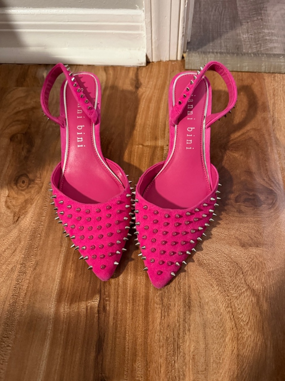 Gianni Bini Fuchsia Studded Pointed-Toe Slingback Heels